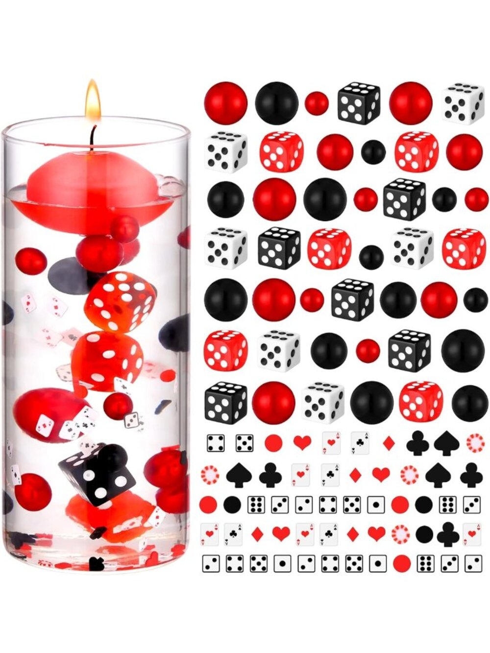 660 Pcs Casino Theme Centerpiece Fillers - Dice, Pearls & Mini Cards for Parties